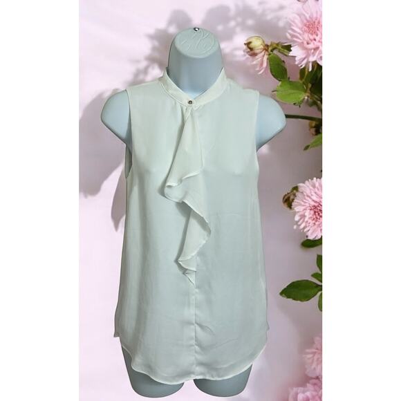 H&M White Chiffon Sleeveless Blouse Sz Small Layering Career Top Ruffled Front - Picture 1 of 7